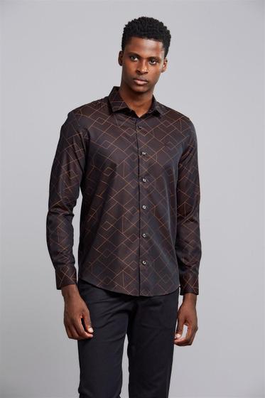 Imagem de Camisa Manga Longa Jacquard Slim Fit - Marrom