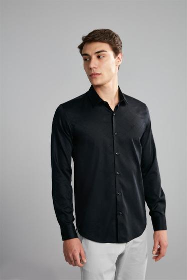 Imagem de Camisa Manga Longa Jacquard Slim Fit - Preto