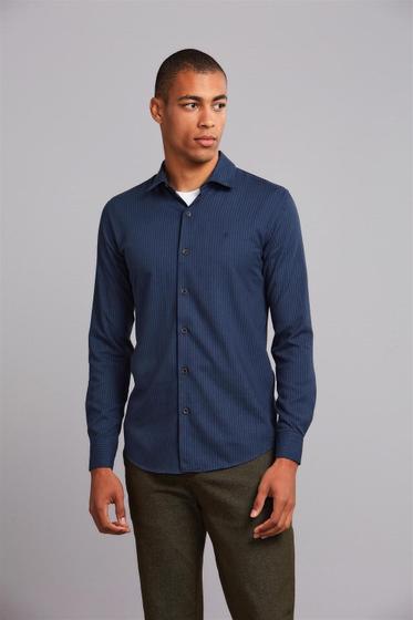 Imagem de Camisa Manga Longa Linen Blend Slim Fit - Azul Petroleo