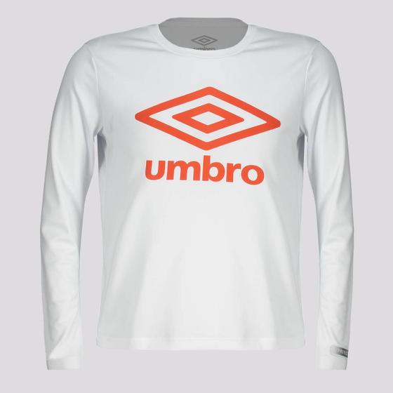 Imagem de Camisa Manga Longa Umbro Basic UV Juvenil Branca e Vermelha