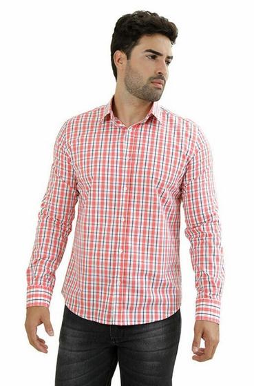 Imagem de Camisa Masc Ixória Manga L Slim Fit Xadrez Vermelho/Br/Pto