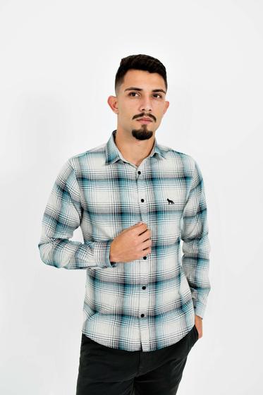 Imagem de Camisa Masculina Casual Ml Xadrez Off C/ Verde - ACOSTAMENTO