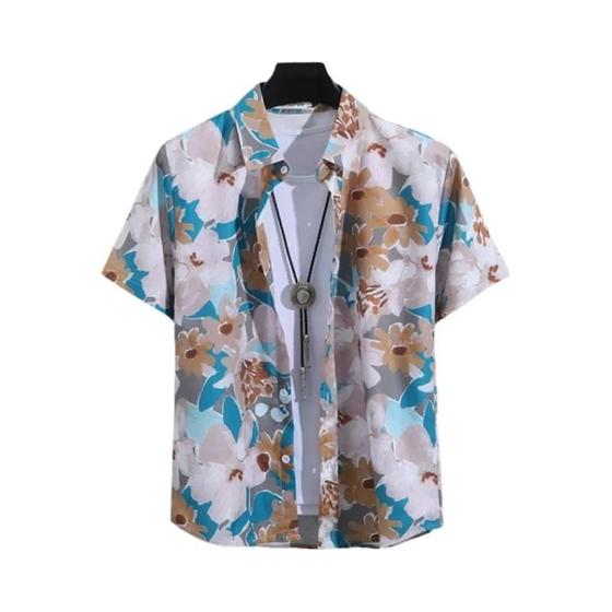 Imagem de Camisa Masculina Estampada Tropical de Manga Curta - 14 Cores