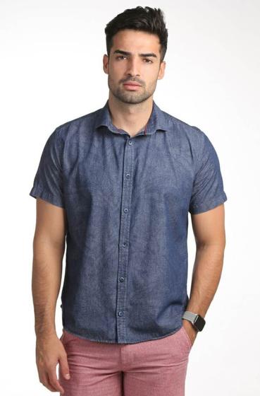 Imagem de Camisa Masculina Ixória Slim Fit Manga Curta Jeans Marca Luxo