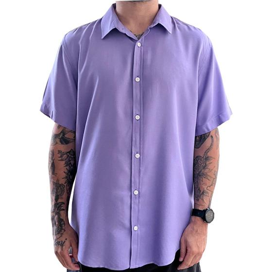 Imagem de Camisa Masculina Lilás Manga Curta Social Botão Viscose