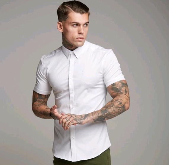 Imagem de camisa masculina manga curta com botão viscose malha leve social casual