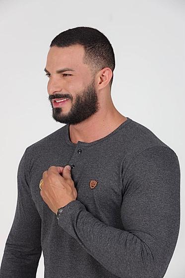 Imagem de Camisa Masculina Manga Longa Cinza Escuro Excelente Qualidade  Fio 30.1 Penteado 100% Algodão