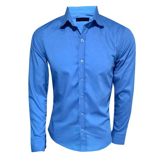 Imagem de Camisa Masculina Manga Longa Slim Azul 