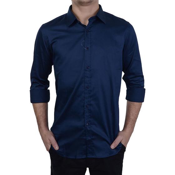 Imagem de Camisa Masculina Milani ML Slim Acetinada Marinho - 30224