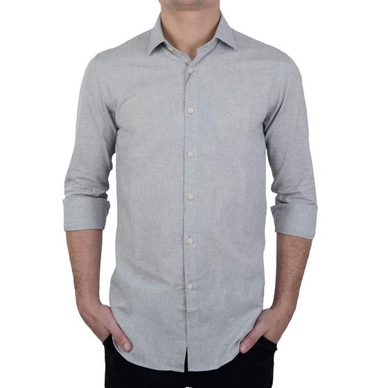 Imagem de Camisa Masculina Milani ML Slim Lisa Cinza - 31224