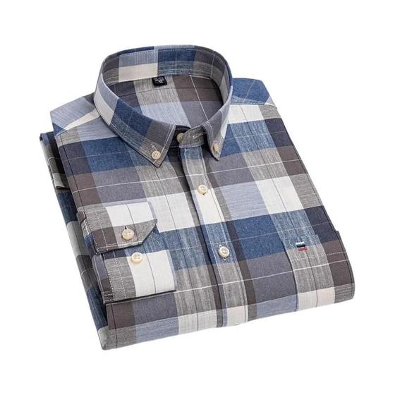 Imagem de Camisa Masculina Oxford em Algodão 100% - Manga Comprida, Casual e Ajuste Regular