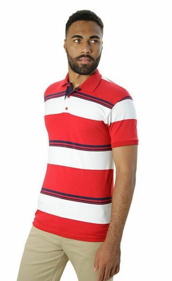 Imagem de Camisa Masculina Polo Ixória Malha Listrada Vermelho Branco