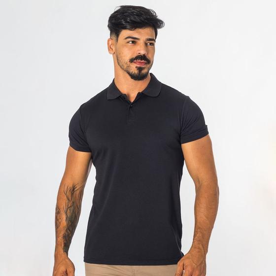 Imagem de Camisa Masculina Polo Piquet Slim Gola Curta Básica Preta