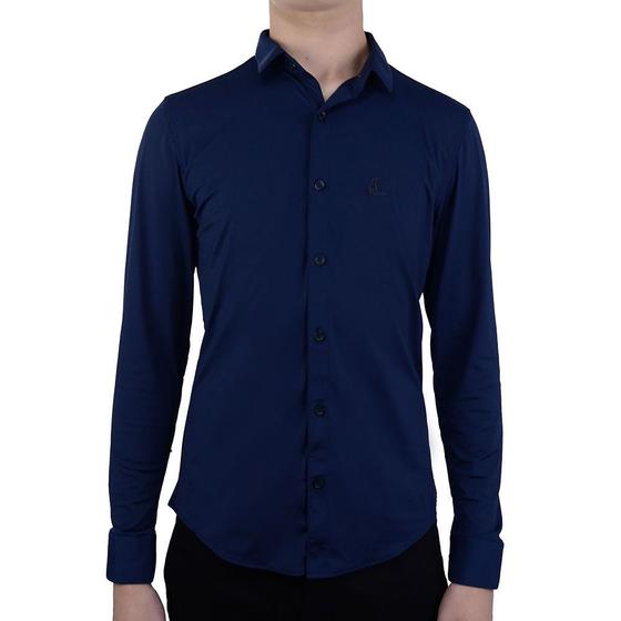 Imagem de Camisa Masculina Porto&Co Social ML Slim Fit Marinho - P1120