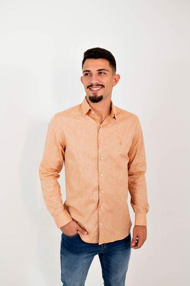 Imagem de Camisa Masculina Slim Lisa Marrom Claro - INDIVIDUAL