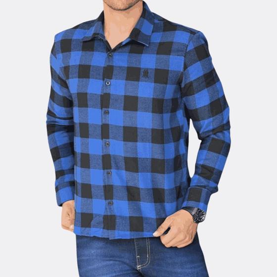 Imagem de Camisa Masculina Xadrez Flanelado Polo Wear Azul/Preto