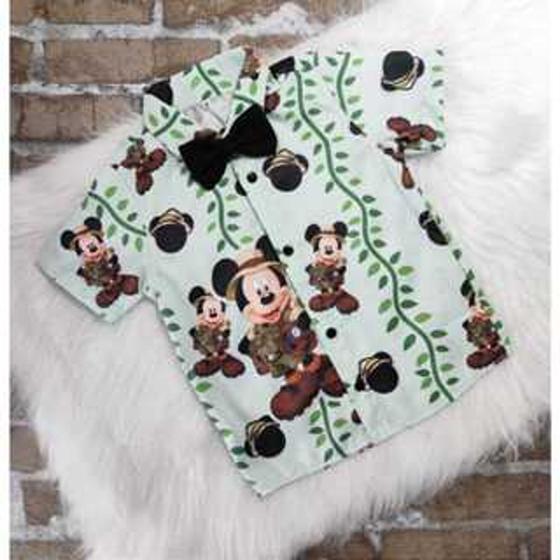 Imagem de Camisa Menino Infantil Linha Premium Mickey Safari Verde +Gravata