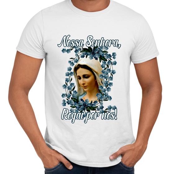 Imagem de Camisa Nossa Senhora Flores Azuis Religiosa Maria