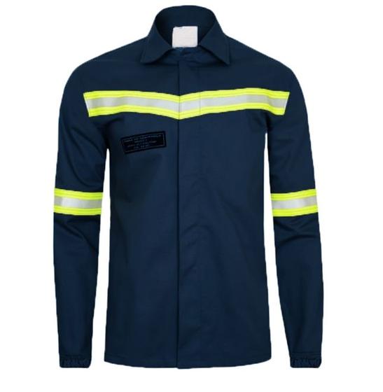 Imagem de Camisa NR10 Azul Risco 2 ATPV 11 Guardian Fire Para Arco Elétrico Refletivo, Sem Bolso e Punho Com Elástico  CA 46298