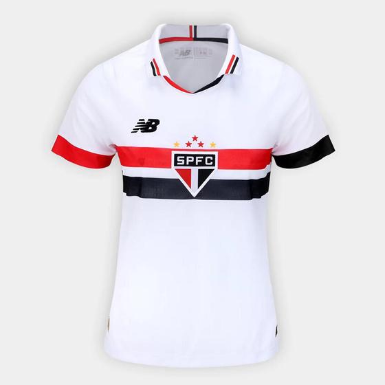 Camisa Oficial São Paulo I 24/25 s/n Torcedor New Balance Feminina - Branco+Vermelho Menor preço em Camisa Oficial São Paulo I 24/25 s/n Torcedor New Balance Feminina - Branco+Vermelho