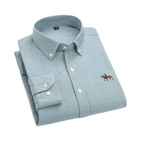 Imagem de Camisa Oxford Masculina de Algodão - Manga Comprida, Bordada, Amarela, Casual, Plus Size (S-6XL)