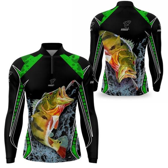 Imagem de Camisa Pesca Manga Longa esportiva Tecido Com Protecao Solar UV 50 Camiseta de Pescaria Traira Tucun