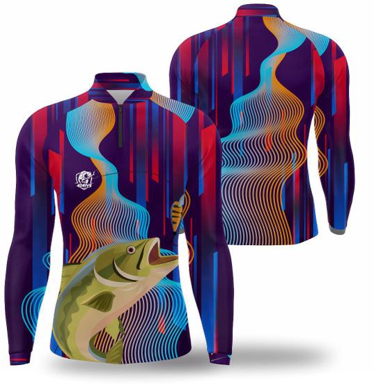 Imagem de Camisa pesca proteção solar uv fator 50 em varias estampas Camiseta de pescaria camuflada e de peixe