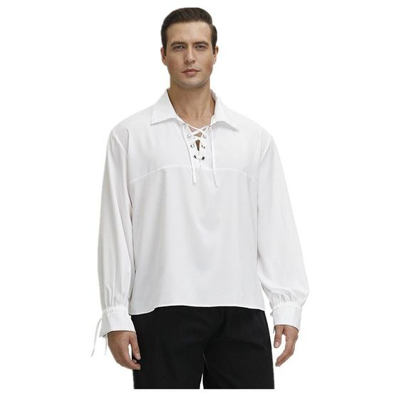 Imagem de Camisa pirata Wokex Gothic Renaissance Medieval para homens branca