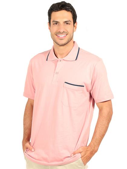 Imagem de Camisa Polo Anistia Masculina Bolso Retilínea Algodão Rosa