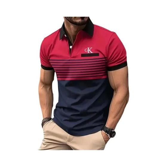 Imagem de Camisa Polo Masculina de Golfe - Manga Curta, Bloco Colorido e Bolso Peitoral