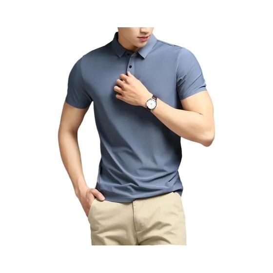 Imagem de Camisa Polo Masculina de Seda Gelada - Manga Curta, Justa, Elástica - Casual e para Negócios