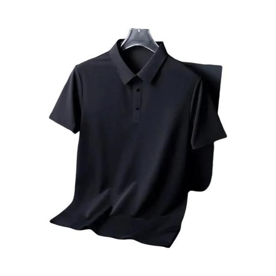 Imagem de Camisa Polo Masculina De Verão De Seda Gelada Cor Sólida Meia Manga Sem Marcação Camiseta Casual De