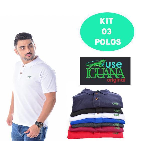 Imagem de Camisa Polo Masculina Iguana Kit com 3