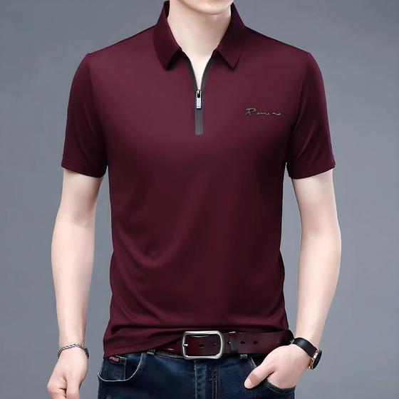 Imagem de Camisa Polo Masculina Slim Fit - Gola com Zíper, Estampa de Letras - Verão