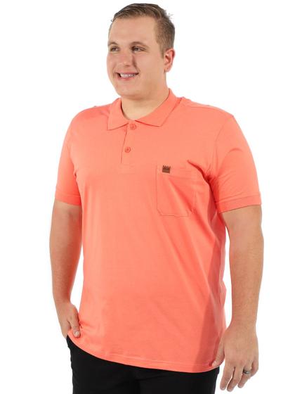 Imagem de Camisa Polo Plus Size Masculina Com Bolso e Punho Salmão