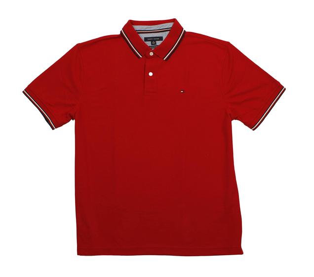 Imagem de Camisa polo Tommy Hilfiger com gola listrada para homens vermelha tamanho M