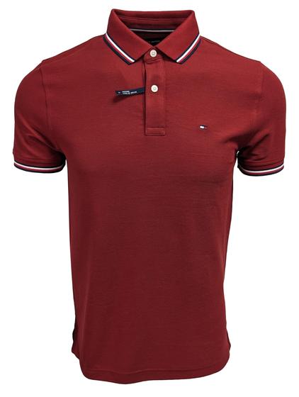 Imagem de Camisa Polo Tommy Hilfiger Masculina com Gola Listrada - Tamanho P (Vermelho Escuro)