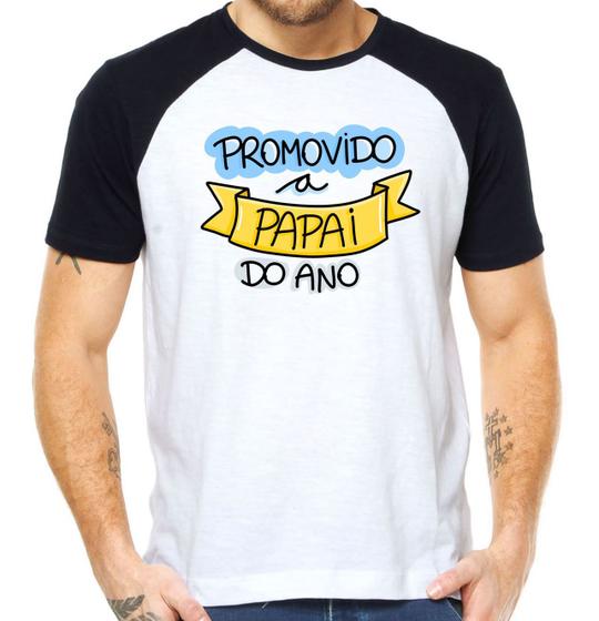 Imagem de Camisa promovido a papai do ano camiseta dia dos pais raglan