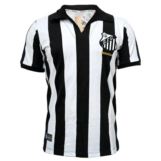 Imagem de Camisa Retro Mania Santos Bimundial 62/63 Masculino - Preto e Branco