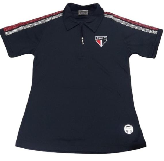 Imagem de Camisa são paulo feminina polo preto com ziper - licenciado oficial