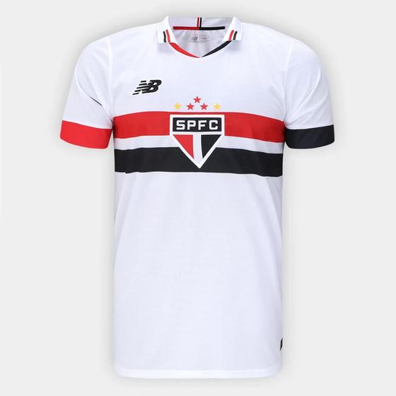 Camisa São Paulo I 24/25 s/n Torcedor New Balance Masculina - Branco+Vermelho Menor preço em Camisa São Paulo I 24/25 s/n Torcedor New Balance Masculina - Branco+Vermelho