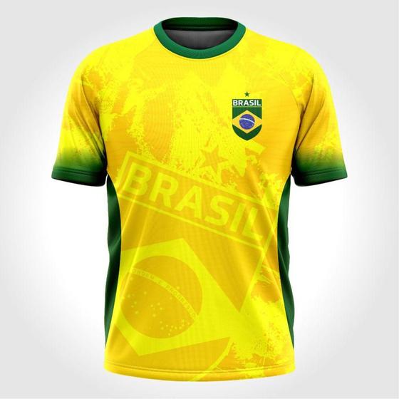 Camisa Seleção Brasileira Masculina Estampa Brasil Futebol Menor preço em Camisa Seleção Brasileira Masculina Estampa Brasil Futebol