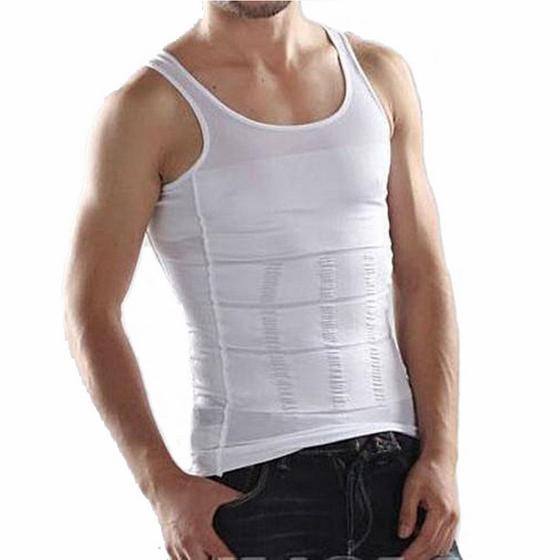 Imagem de Camisa Shapewear para homens com painéis reafirmantes brancos de nylon/elastano