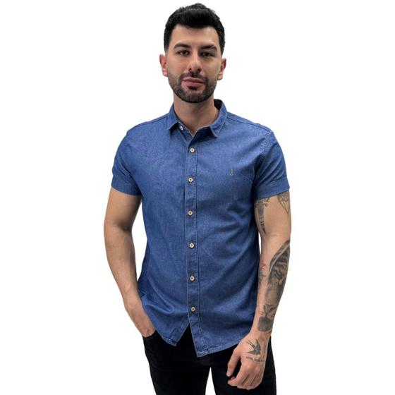 Imagem de Camisa Sibra Jeans Slim Manga Curta Masculina