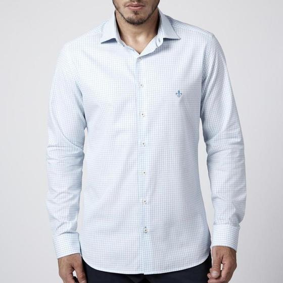 Imagem de Camisa slim vichy dudalina masculina azul xadrez 53 04 2494