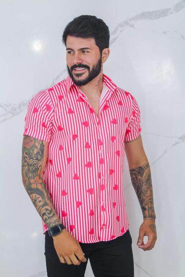 Imagem de Camisa Social  Botão Divertida Unissex Pink Coração