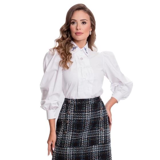 Imagem de Camisa Social Feminina Manga Bufante Bordado Moderna Teodoro