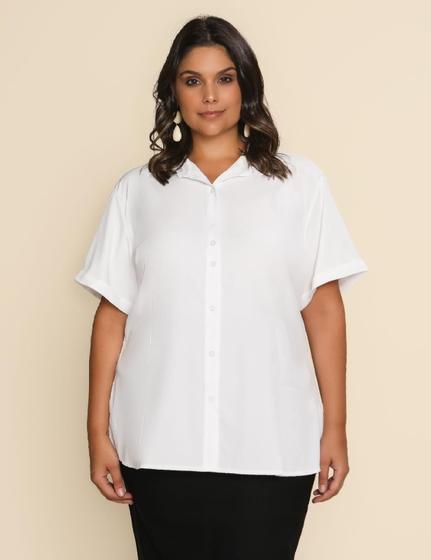 Imagem de Camisa Social Feminina Manga Curta Plus Size Casual Básica com Botões Uniforme Executivo