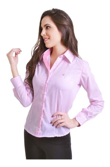 Imagem de Camisa Social Feminina Manga Longa Slim Rosa Claro M