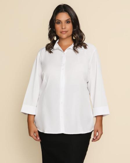 Imagem de Camisa social feminina plus size manga 3/4 de botões básica elegante uniforme